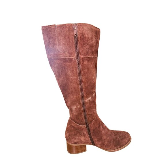 Naturalizer Demi Riding Boot Knee-High Brown Suede Leather Boots Wide Leg Tassle - Picture 12 of 14